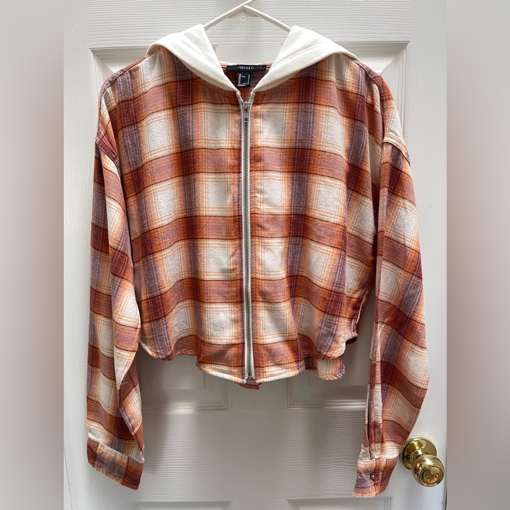 Plaid Hooded Women's zip up flannel.